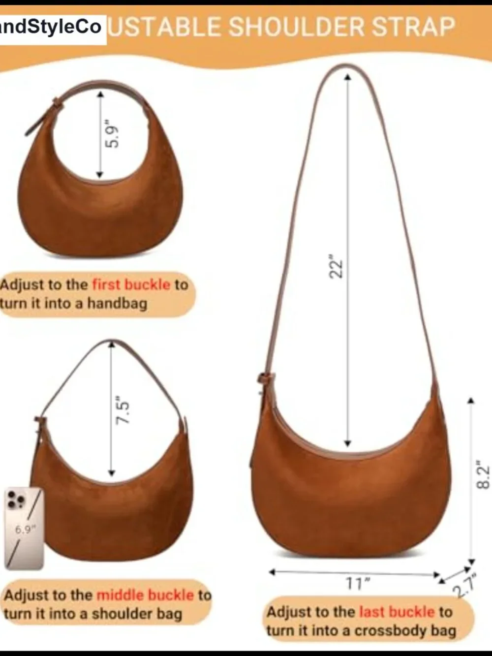 Faux Suede Crescent Hobo Shoulder Crossbody Bag for Women